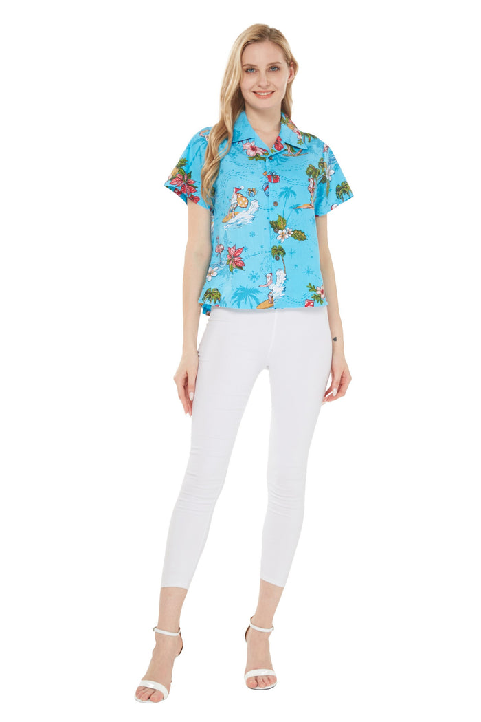 Women's Lady Aloha Shirt in Christmas Turquoise