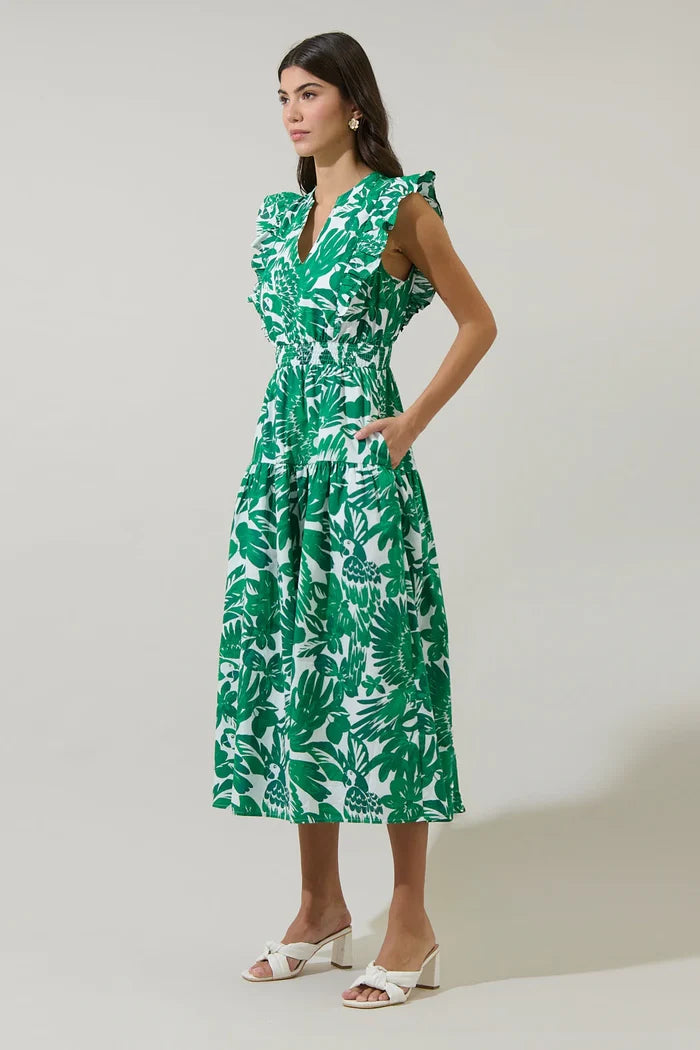 Women's Masey Tropical Virna Ruffle Midi Dress