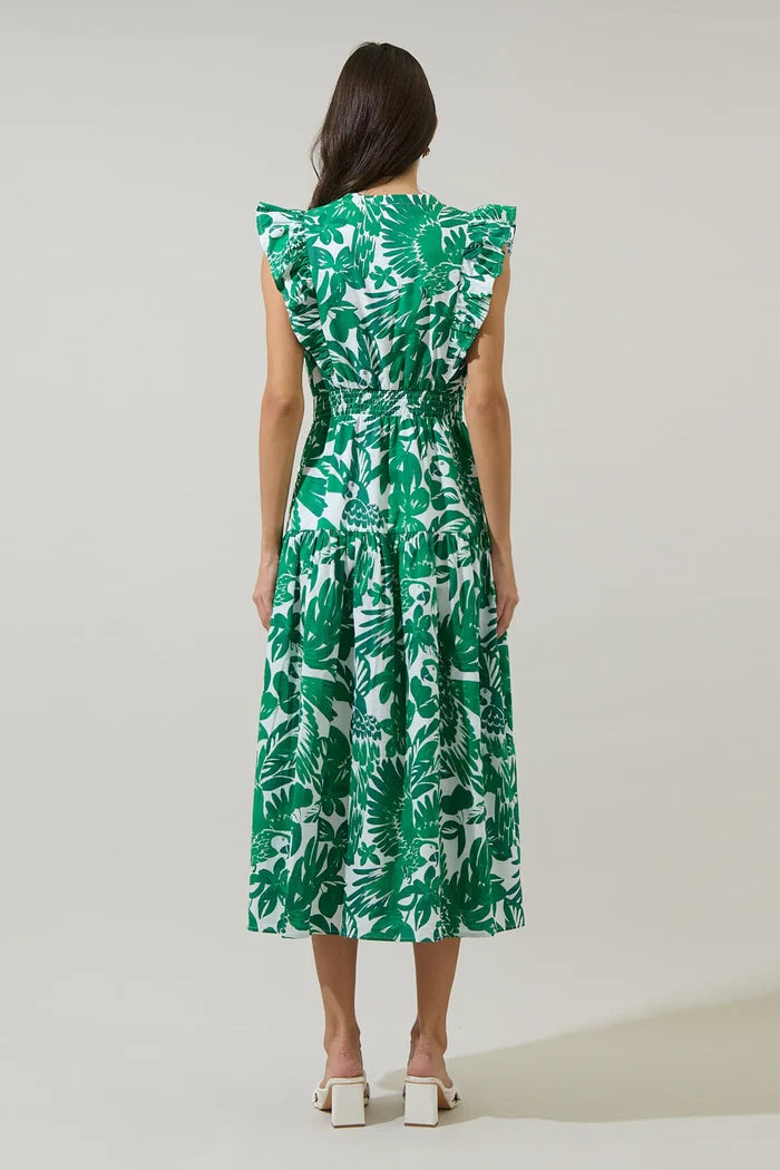 Women's Masey Tropical Virna Ruffle Midi Dress