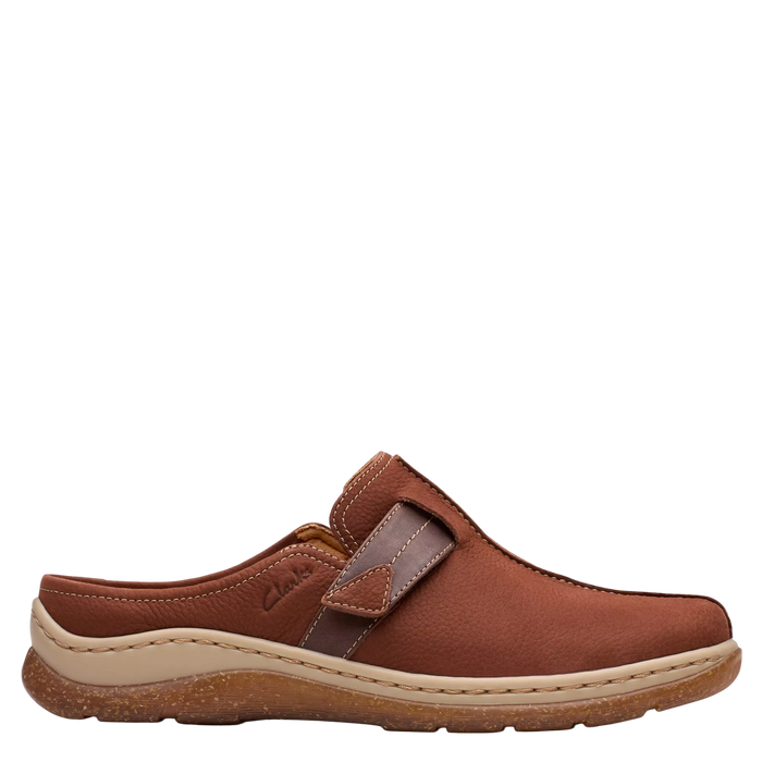 Brown shoe with a strap on a white background
