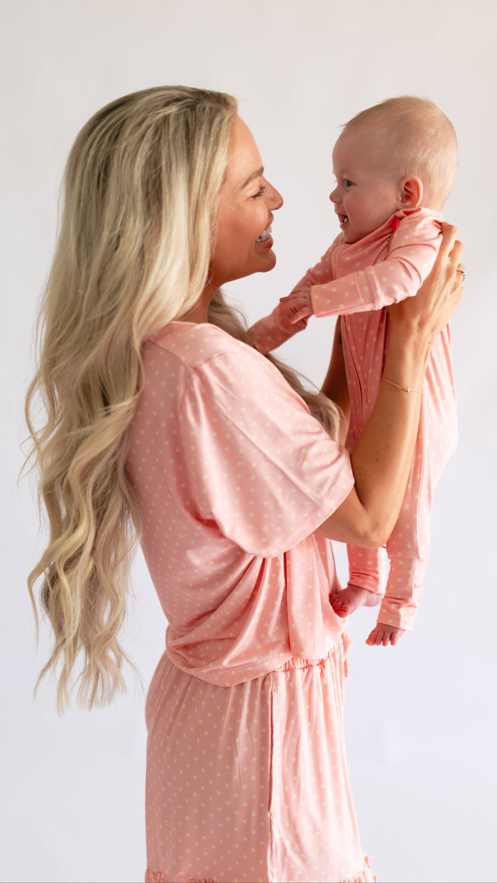Women's Ruffle Short Set in Pink Polka Dot