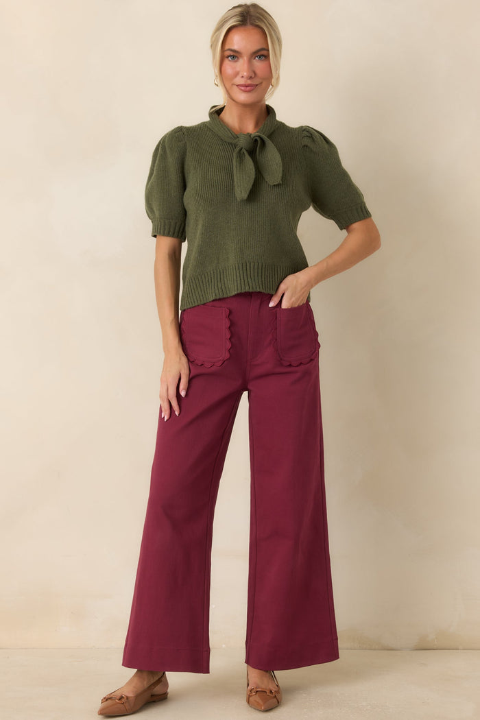 Women's Scalloped Pocket Wide Leg Pants