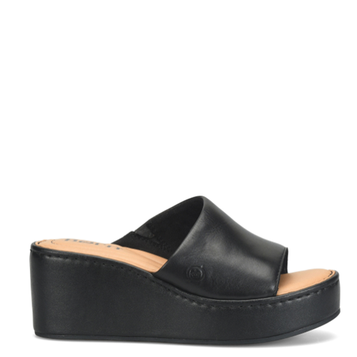 Black wedge sandal on a white background