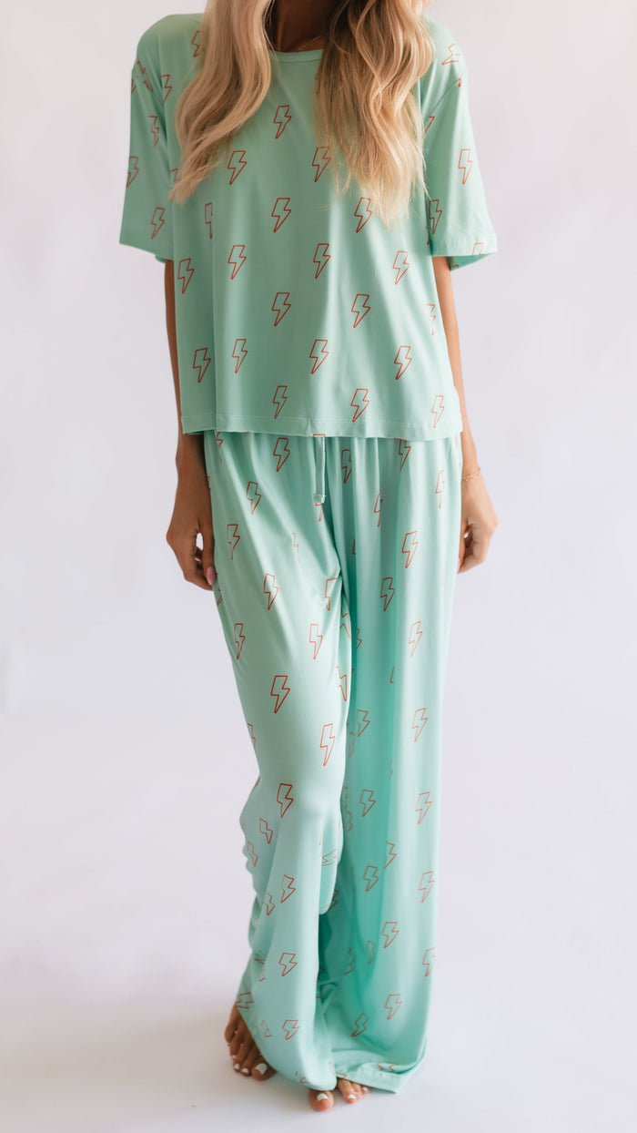 Women's T-Shirt and Pants Set in Teal Lightning