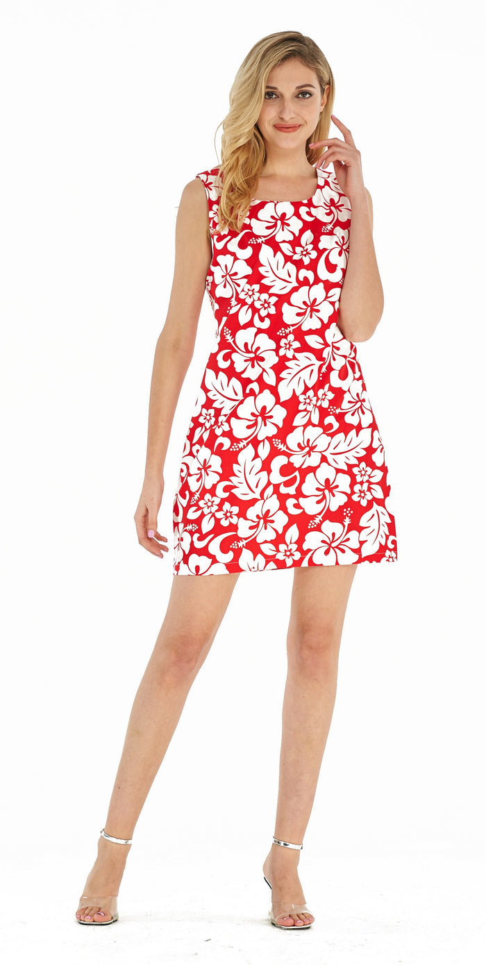 Women's Tank Fitted Dress in Vintage Hibiscus Red