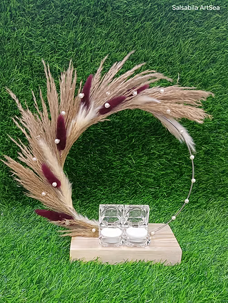 Wooden base ring platter with metal ring and bunny tail decor - Salsabila Artsea