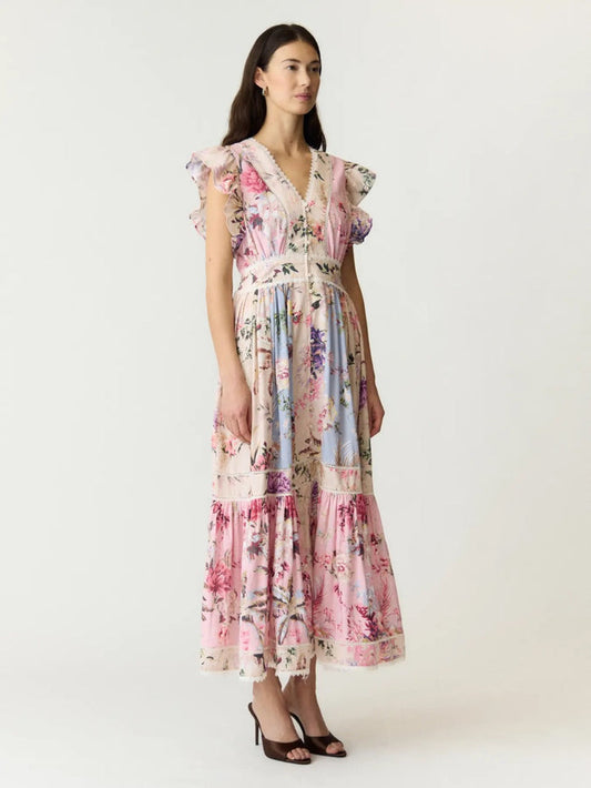 YAS Yasmessa Cap Sleeved Long Dress Ballerina Skyway