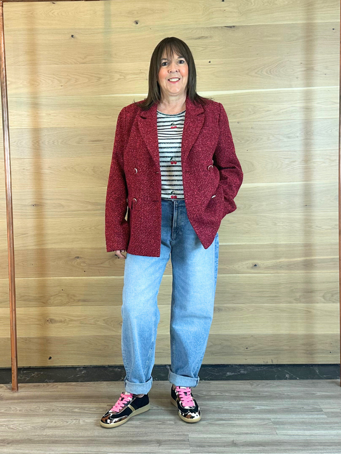 YAS Yaspetra Boucle Blazer Red & Pink
