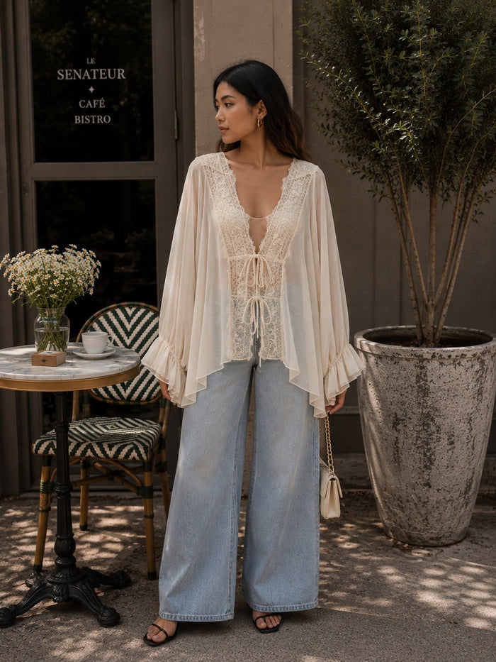 Yelena Lace Tie Up Top - Off White