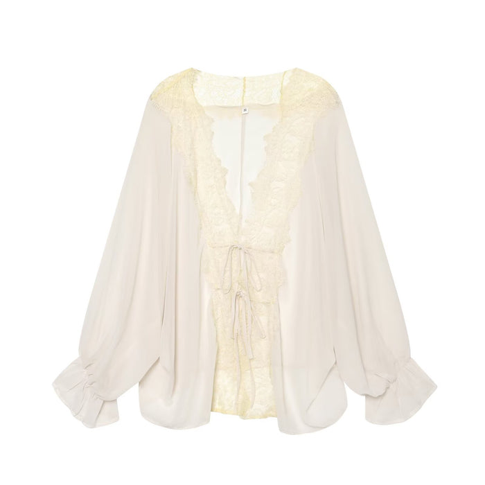 Yelena Lace Tie Up Top - Off White