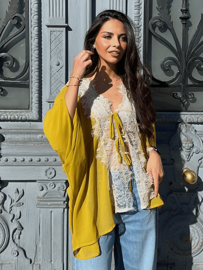 Yelena Lace Tie Up Top - Yellow