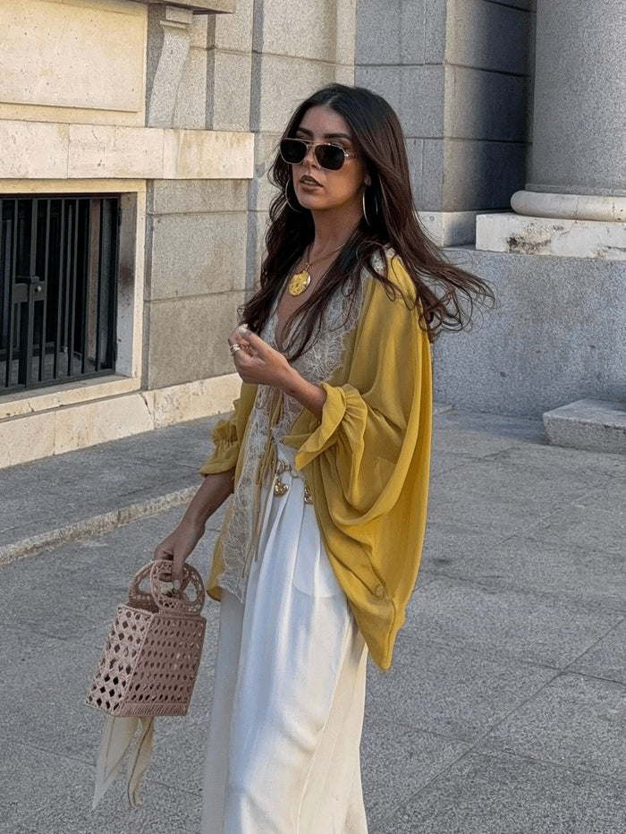 Yelena Lace Tie Up Top - Yellow