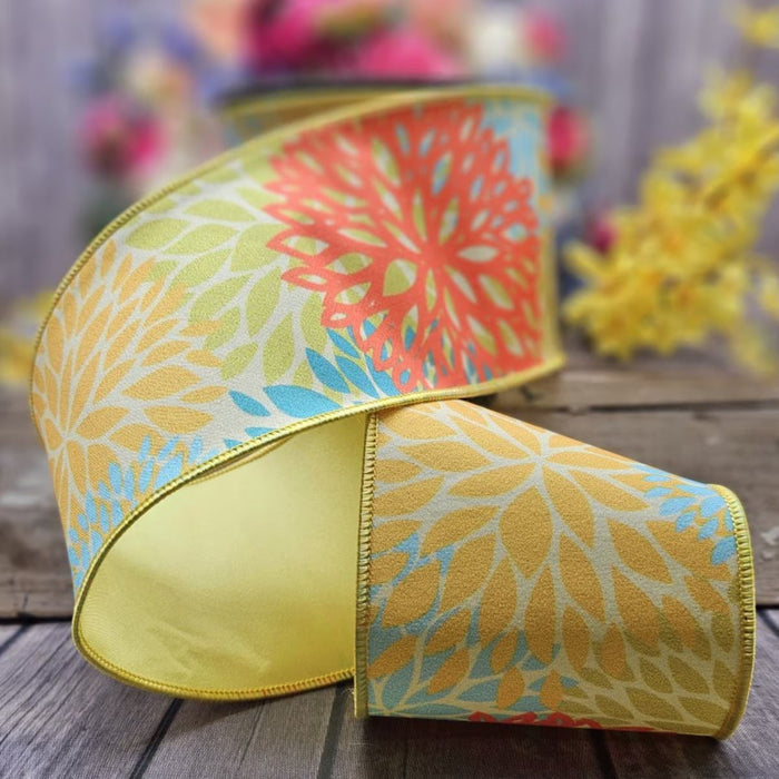 Yellow Dupion Floral Cutout Ribbon, 4” x 10YD
