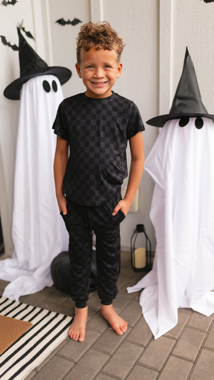Youth Jogger Set In Grey + Black Checkered