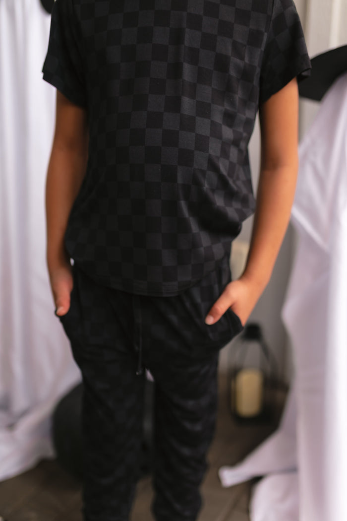Youth Jogger Set In Grey + Black Checkered