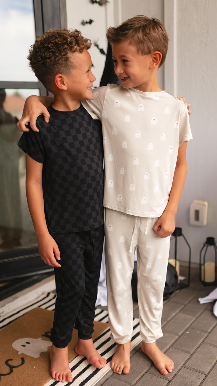Youth Jogger Set In Grey + Black Checkered