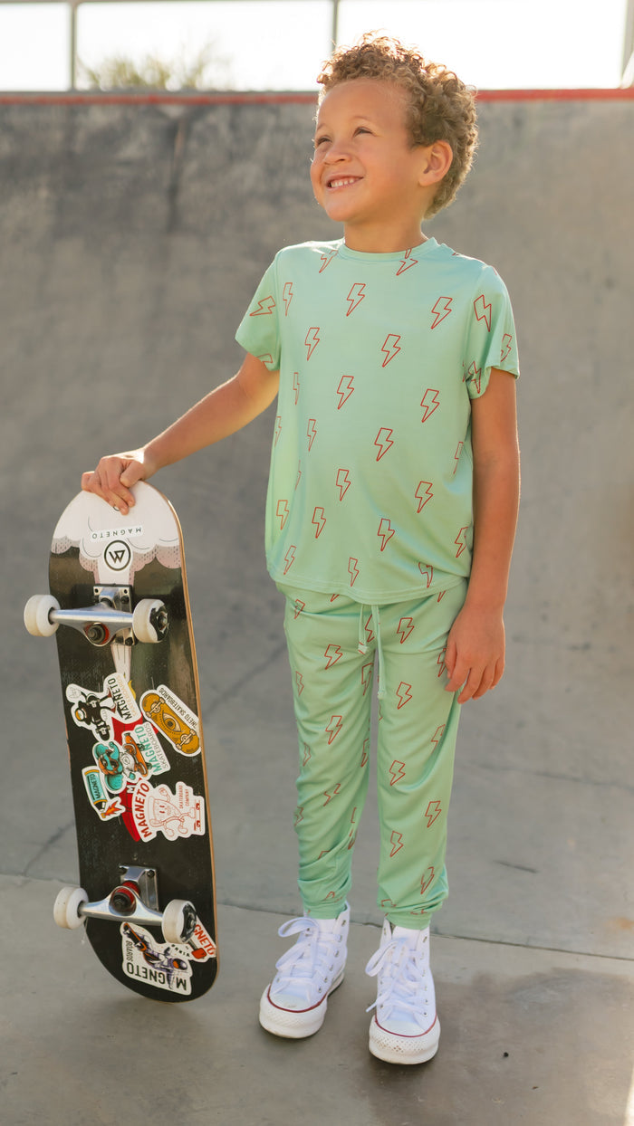 Youth Jogger Set In Teal Lightning