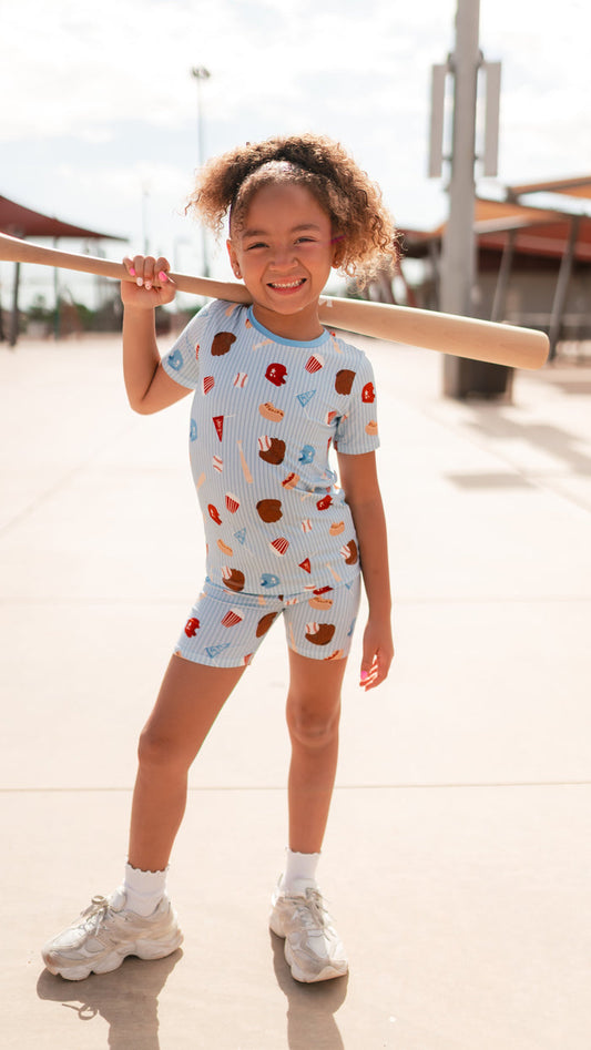 Youth Pajama short sleeve and shorts in Baseball