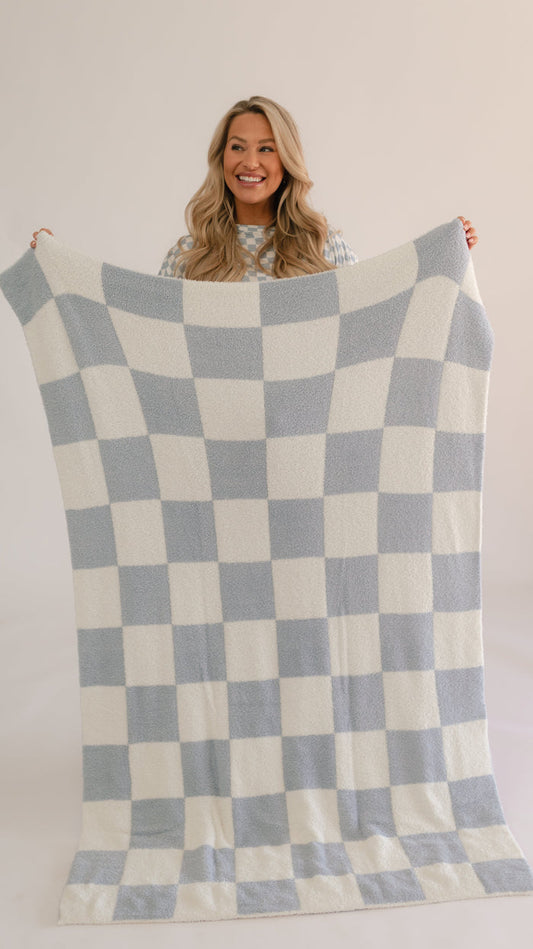 Youth Plush Throw Blanket in Cornflower Blue Checkered