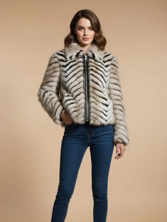 Zebra Print Faux Fur Jacket by Nikky Apparels