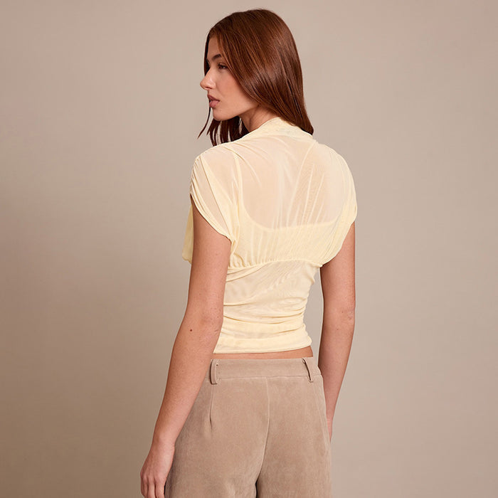 Zeke Sheer Neck Top - Apricot
