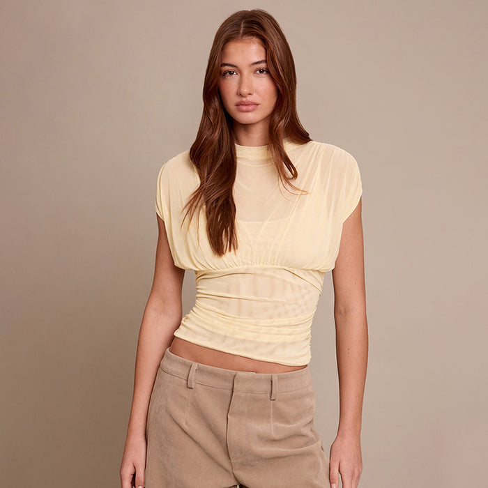 Zeke Sheer Neck Top - Apricot