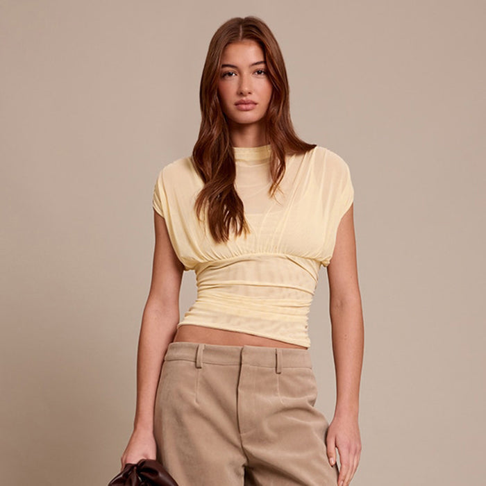 Zeke Sheer Neck Top - Apricot