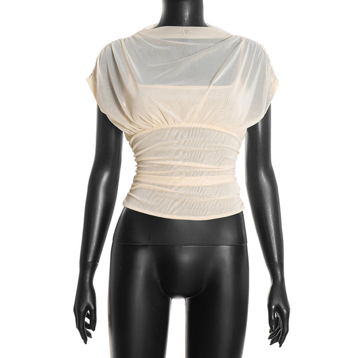 Zeke Sheer Neck Top - Apricot