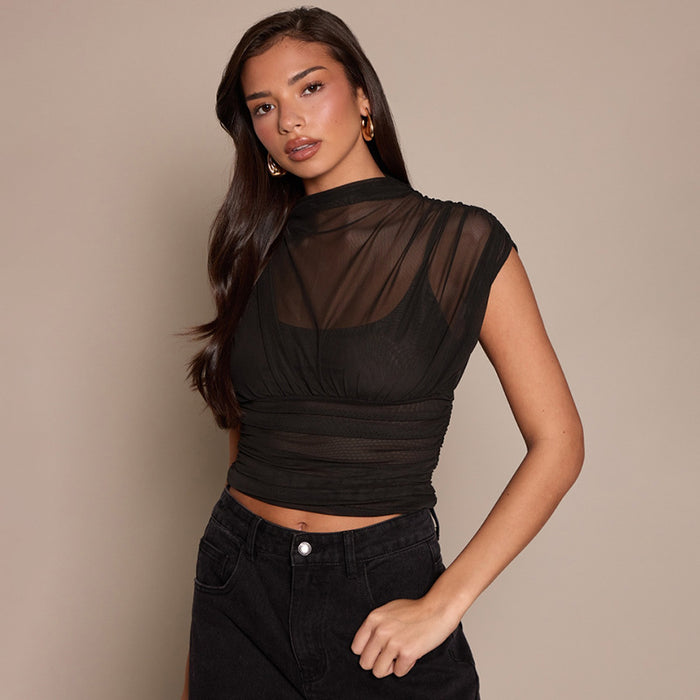 Zeke Sheer Neck Top - Black
