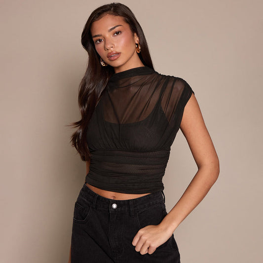 Zeke Sheer Neck Top - Black