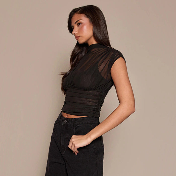 Zeke Sheer Neck Top - Black
