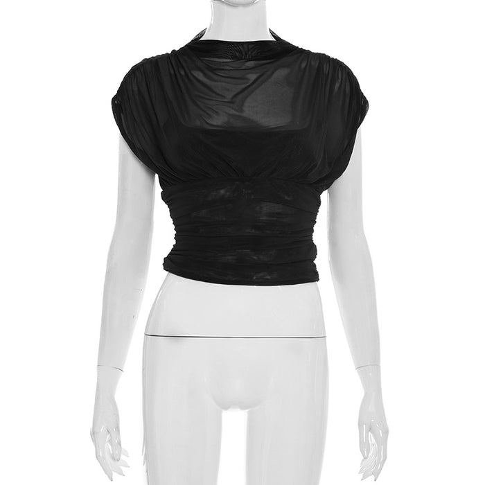 Zeke Sheer Neck Top - Black