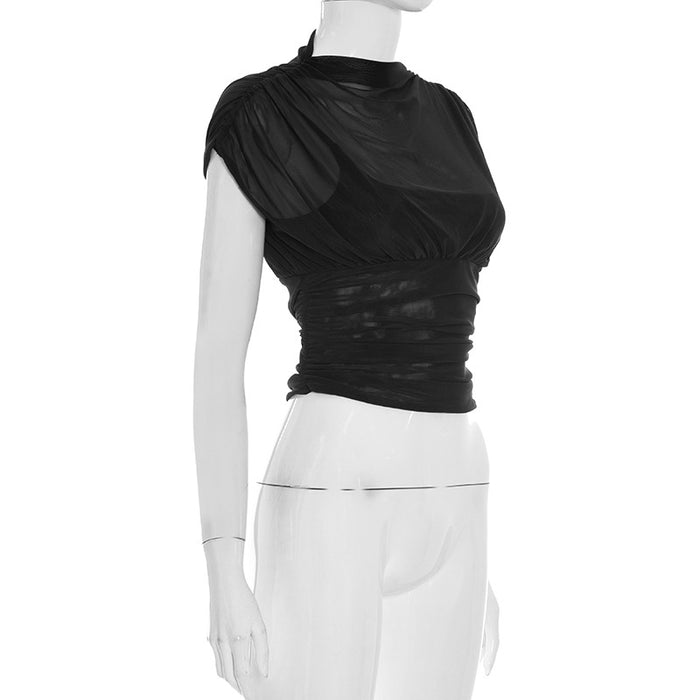 Zeke Sheer Neck Top - Black