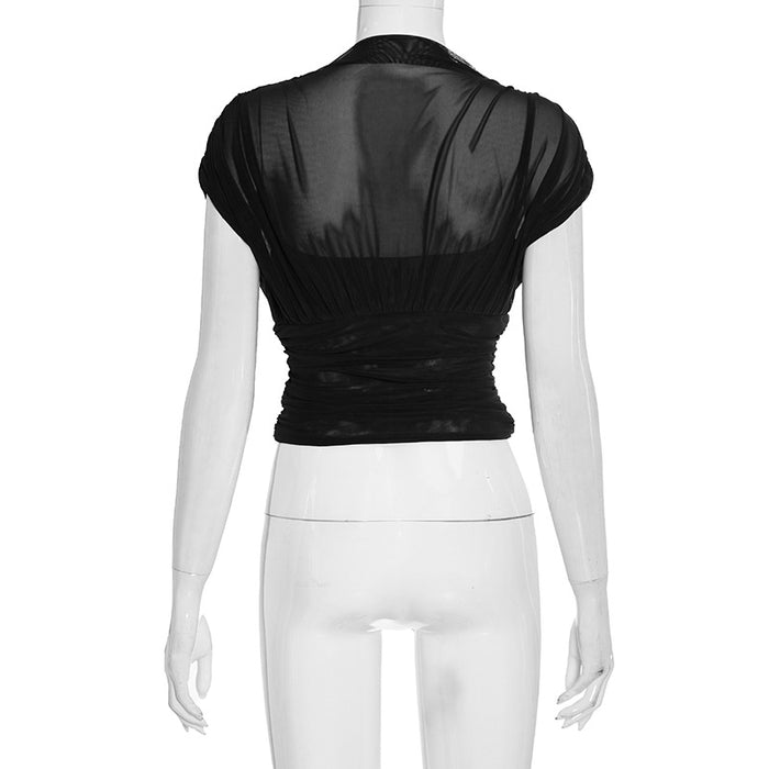 Zeke Sheer Neck Top - Black