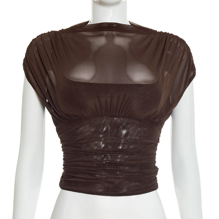 Zeke Sheer Neck Top - Brown