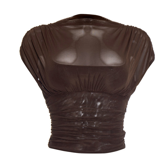 Zeke Sheer Neck Top - Brown