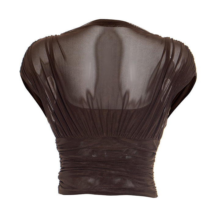 Zeke Sheer Neck Top - Brown