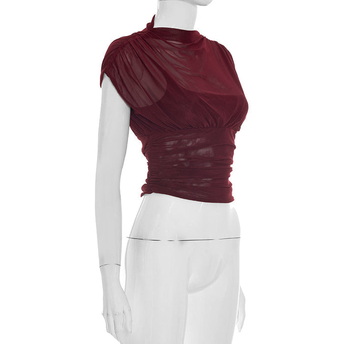 Zeke Sheer Neck Top - Burgundy