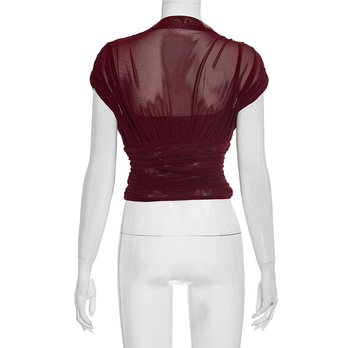 Zeke Sheer Neck Top - Burgundy