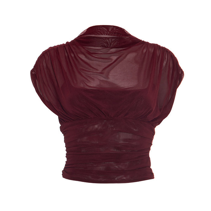 Zeke Sheer Neck Top - Burgundy