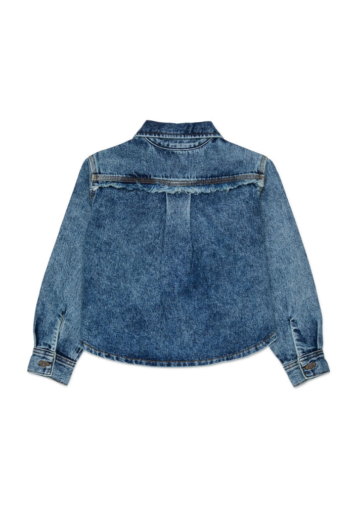 Zip-up denim shirt with frayed detail